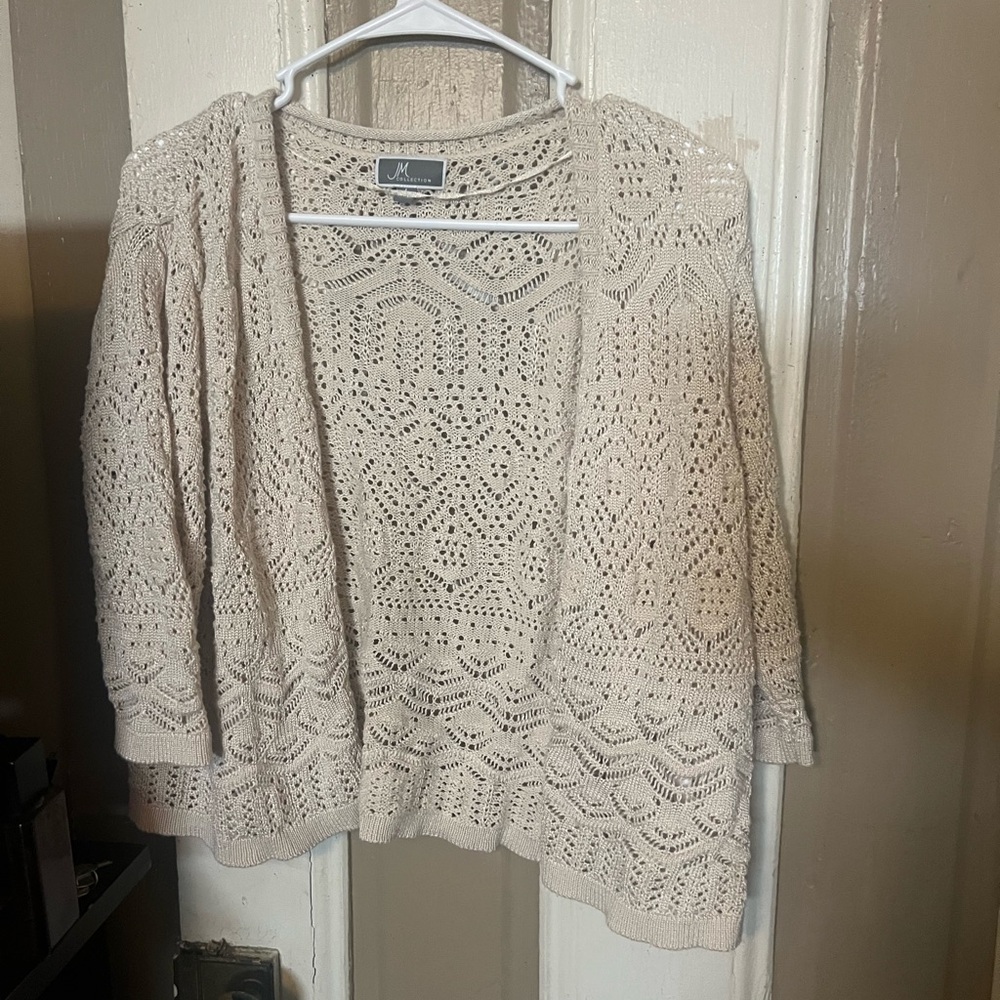 JM Collection Beige Open-Front Cardigan
